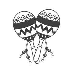 A pair of detailed hand-drawn monochrome maracas with ethnic patterns. National symbol of Mexico. Black and white illustration.
