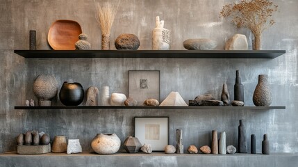 Shelves filled with rustic decor