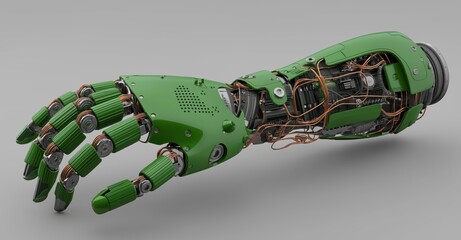Detailed render of a green robotic arm