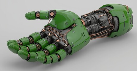 Detailed render of a green robotic hand