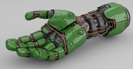 Detailed render of a green robotic hand