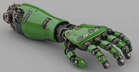 Detailed render of a green robotic arm and hand