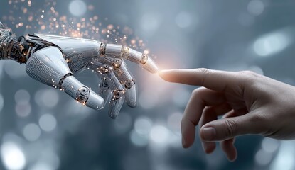 Human hand and robotic hand connecting