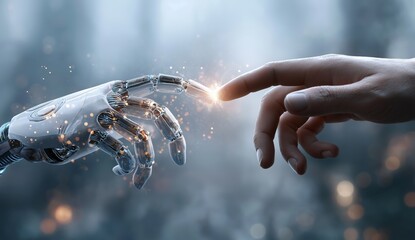 Human hand and robotic hand connecting