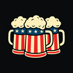 Beer Mug with American Flag Vector Patriotic Drink Illustration 