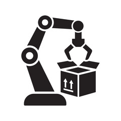 Robotic arm lifting box silhouette isolated on white background