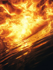 Mesmerizing display of fiery orange and yellow hues reflects water surface, creating stunning visual of warmth and energy. vibrant colors evoke sense of passion and intensity, captivating viewer