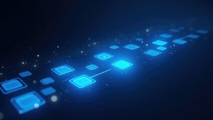 Abstract futuristic technology background with glowing blue squares and lines