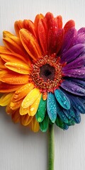 Gerbera in Rainbow Colors with Water Drops – Pride Month Celebration