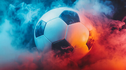 Soccer ball in smoke background sports equipment football game play competition match team sport 3d render
