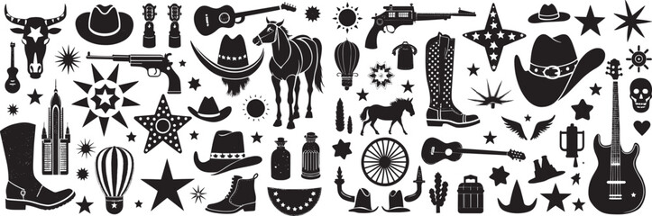 Western Silhouette Collage: Icons of the American Frontier


