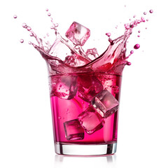 Clear Glass Filled With Bright Pink Liquid And Ice
