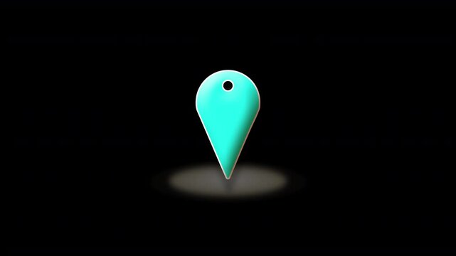 Cyan teal Map pin pointer indication marker with semi transparent expanding radar ping base graphic element with a clear transparent invisible background suitable for overlaying over maps and graphics