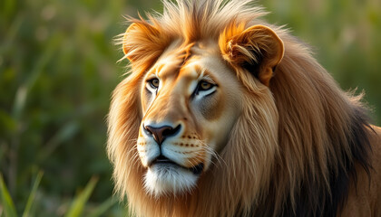 Fototapeta premium Majestic lion gazing into the horizon. White tone