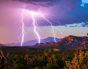 Dramatic lightning storm over desert mountains