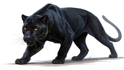 Obraz premium Sleek Black Panther Crouching Low, Eyes Intense