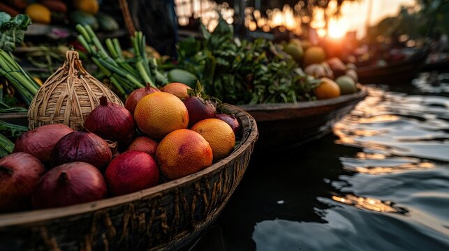 Vibrant fruit market scene rangsi river closeup photography twilight nature's bounty colorful display
