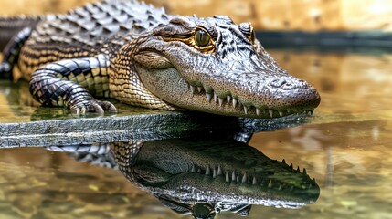 Obraz premium Crocodile closeup in serene habitat wildlife photography nature environment reflective water detailed view