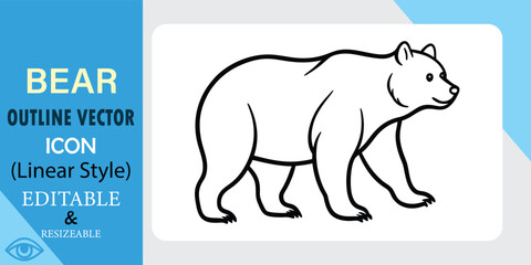 A simple black line drawing of a bear. Outline vector icon in linear style. 