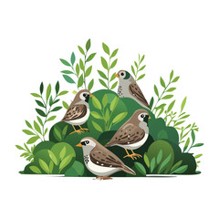 Flock Of Birds Among Lush Greenery