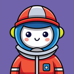 Cute Cool Astronaut Wearing Jacket and Hat – Flat Cartoon Vector Icon Illustration of Science and Fashion Concept
