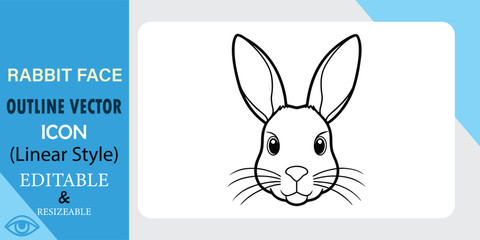 Editable Rabbit Face Outline Vector Icon, Linear Style, Resizable