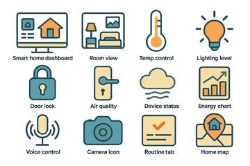Smart home interface icons for automation and control