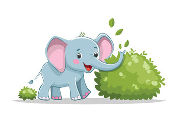 Mother And Baby Elephant By Bushes