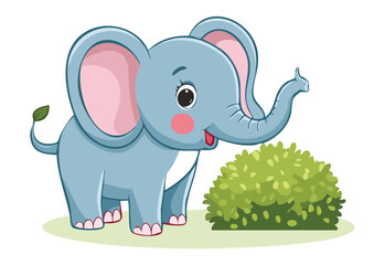 Adorable Blue Elephant By Green Bush