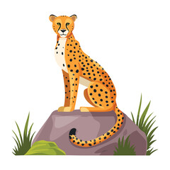 Powerful Cheetah Sitting On Large Rock