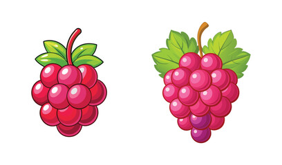 Photo of vibrant pink grape clusters and a raspberry, isolated on white background