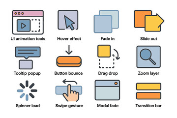 Ui animation tools: hover, fade, slide, tooltip, button bounce, drag drop icons