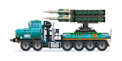 Missile vehicle military weapon rocket launcher truck vector illustration