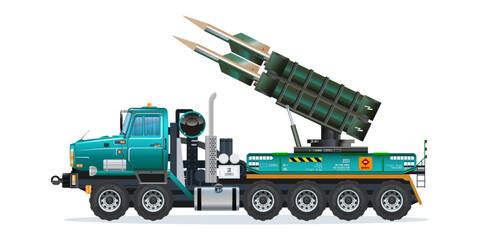 Missile vehicle military weapon rocket launcher truck vector illustration