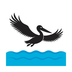 Silhouette Of Pelican Flying Over Coastal Bay