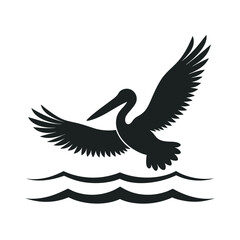 Pelican Flying Over Coastal Bay Silhouette