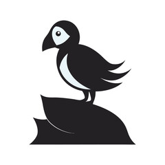 Silhouette Puffin Standing On Cliff Edge