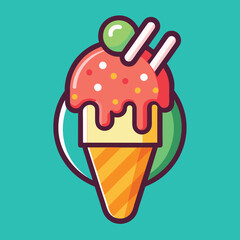 Colorful Ice Cream Combo Icon – Flat Cartoon Summer Dessert Concept Illustration