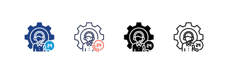 24 Hours Support icon set multiple style collection