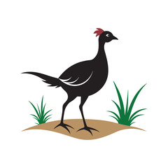 Quail Walking Through Dry Brush Silhouette