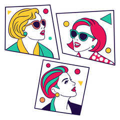 Three retro-style women in pop art portraits.
