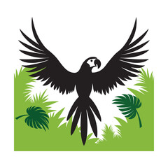 Macaw Flying Over Jungle Trees Vector Illustration