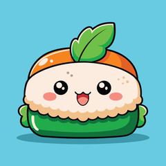 Cute Onigiri Sushi with Perilla Leaf – Flat Cartoon Vector Icon Illustration of Sushi Food Concept Isolated
