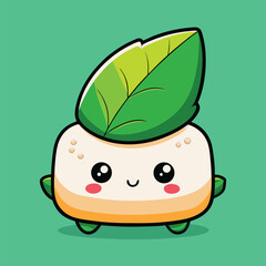 Cute Onigiri Sushi with Perilla Leaf – Flat Cartoon Vector Icon Illustration of Sushi Food Concept Isolated
