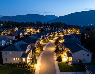 Suburban neighborhood at dusk