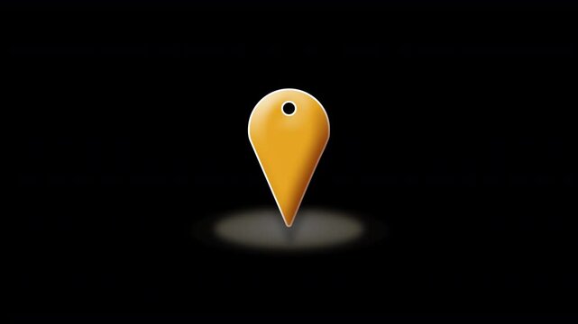 Yellow Map pin pointer indication marker with semi transparent expanding radar ping base graphic element with a clear transparent invisible background suitable for overlaying over maps and graphics
