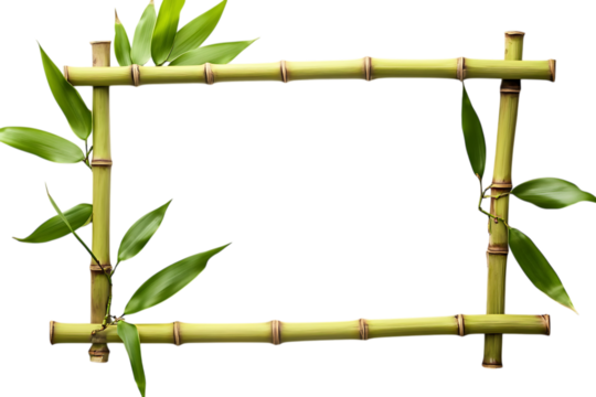 Square bamboo frame with lush green leaves