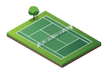Isometric Green Tennis Court Tree Border