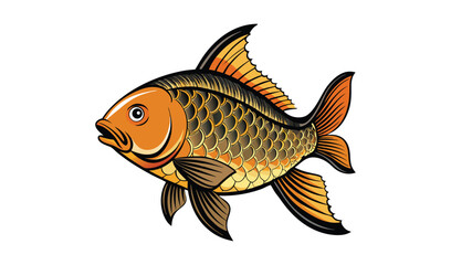 Fototapeta premium Photo of a vibrant orange and black koi fish, isolated on white background, displays its intricate scales and flowing fins