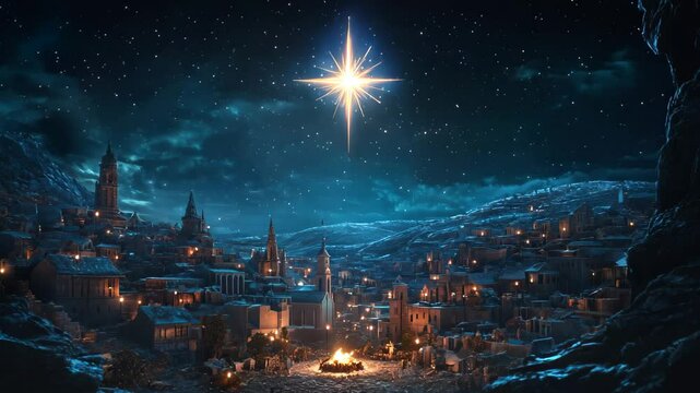 Christmas Theme with Twinkling Star. The Star of Bethlehem, or the Star of the Magi and Christmas.